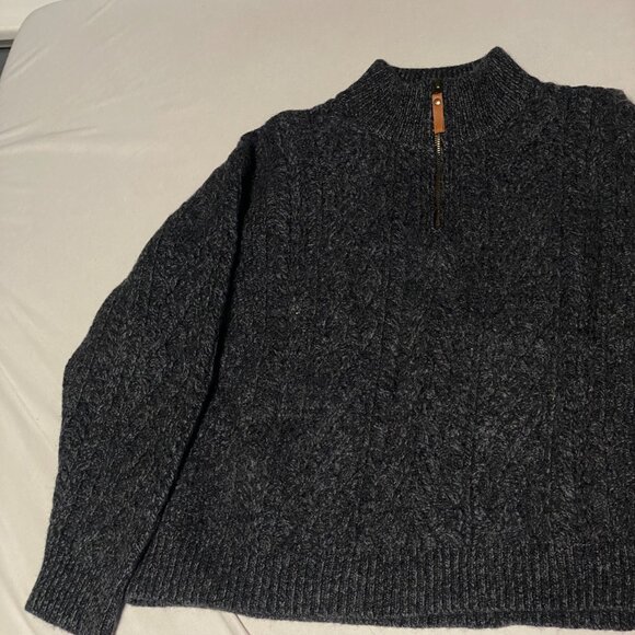 Vintage Inis Crafts 100% Merino Wool Cable Knit Sweater Medium Gray 1/4 Zip - Picture 7 of 16